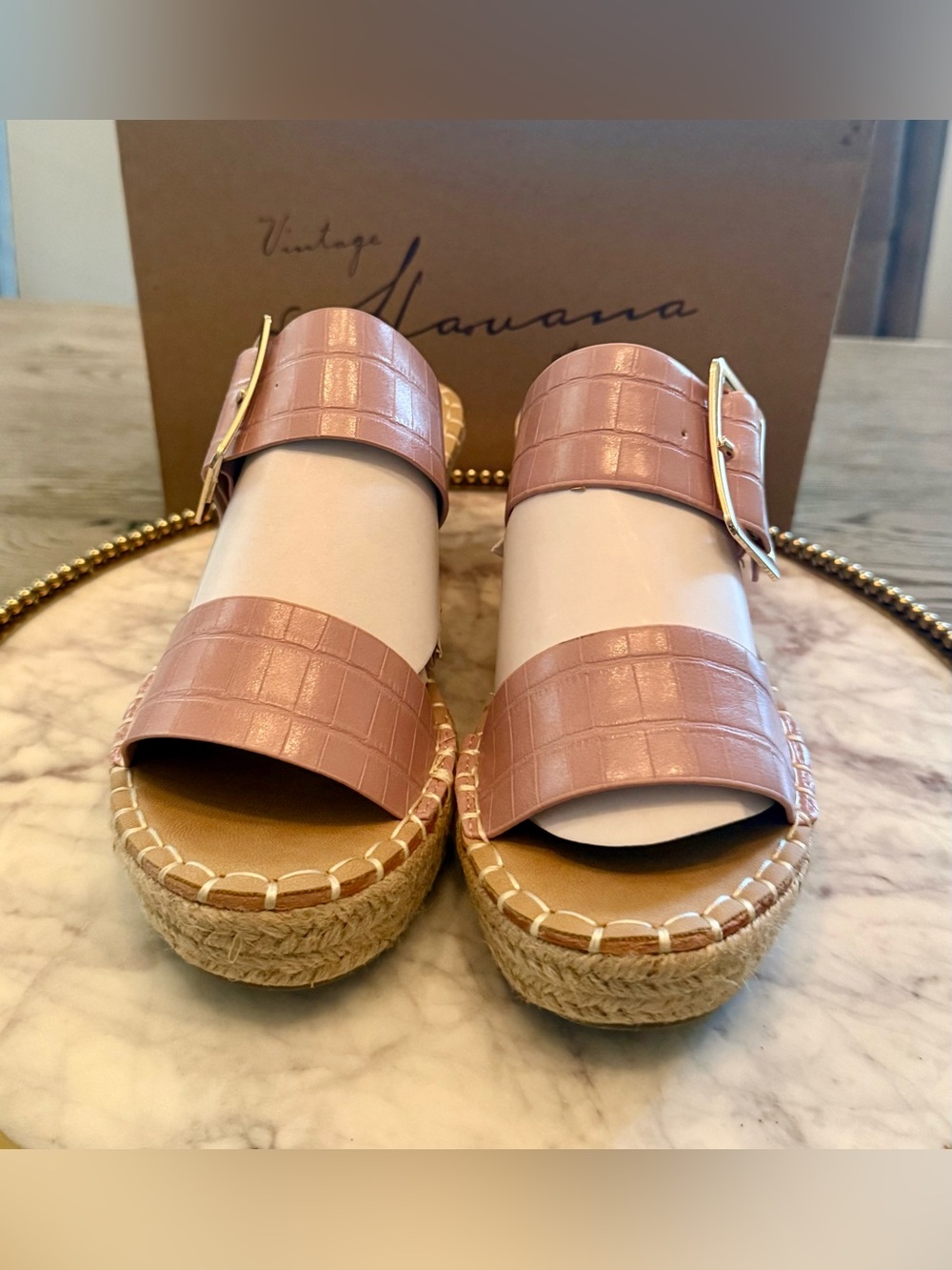 Vintage Havana Pink Croc-Embossed Espadrille Wedge Slide Sandals |Sz. 8.5 (NWB) - Picture 5 of 7